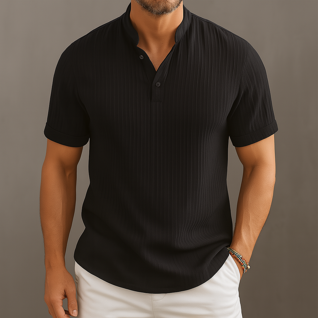 Leinenhemd Stehkragen Regular Fit Kurzarm – Tate