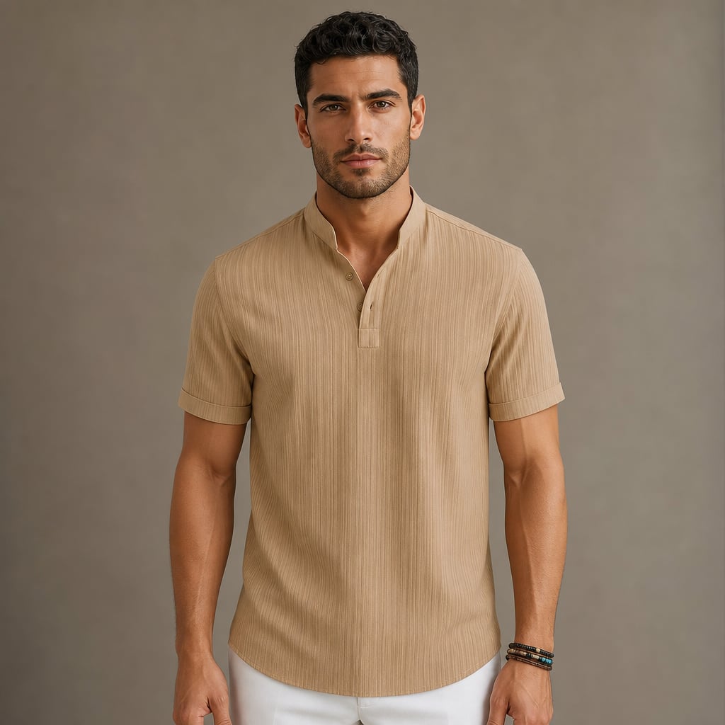 Leinenhemd Stehkragen Regular Fit Kurzarm – Tate