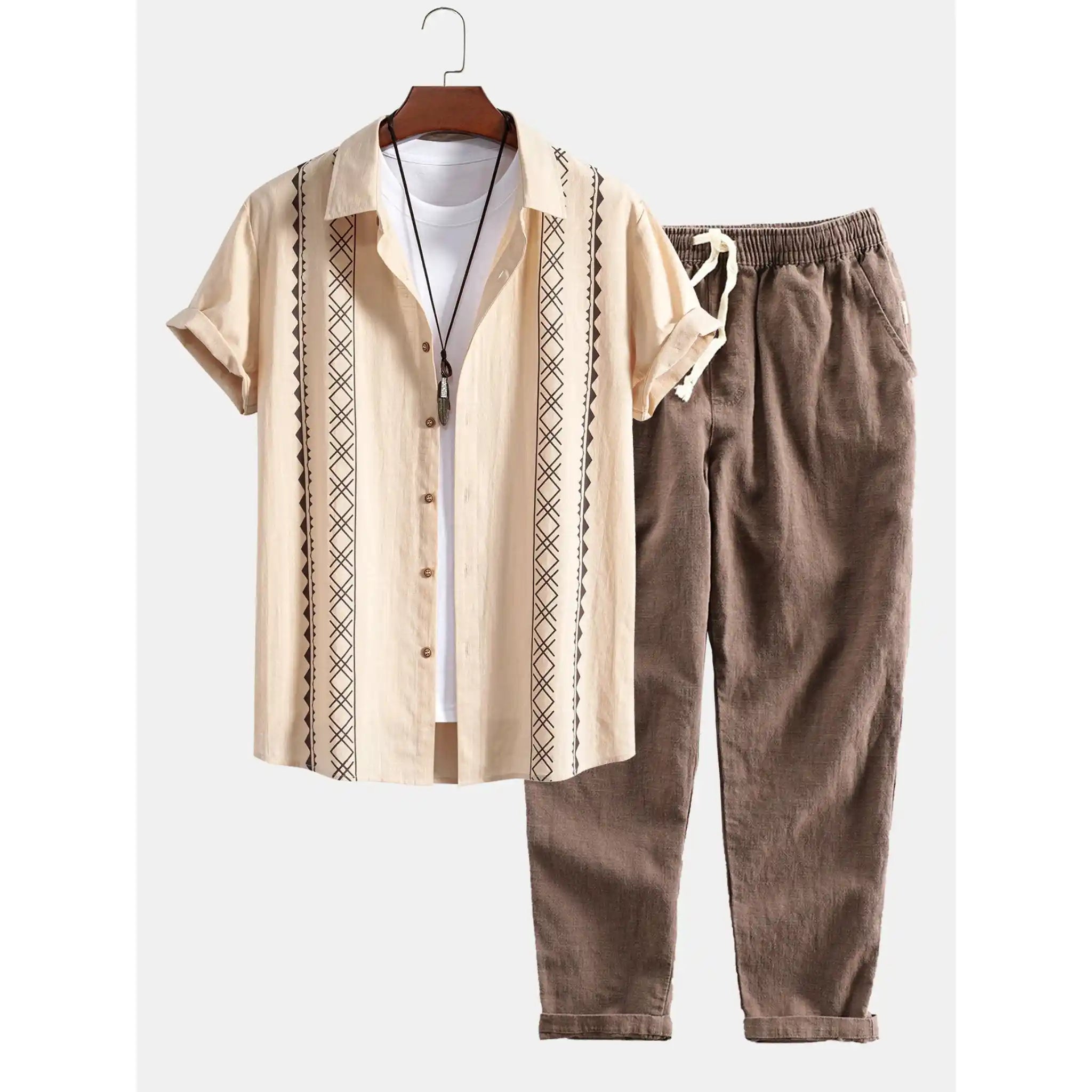 Leinenmischung Set Geometrisch Beige – Saxo