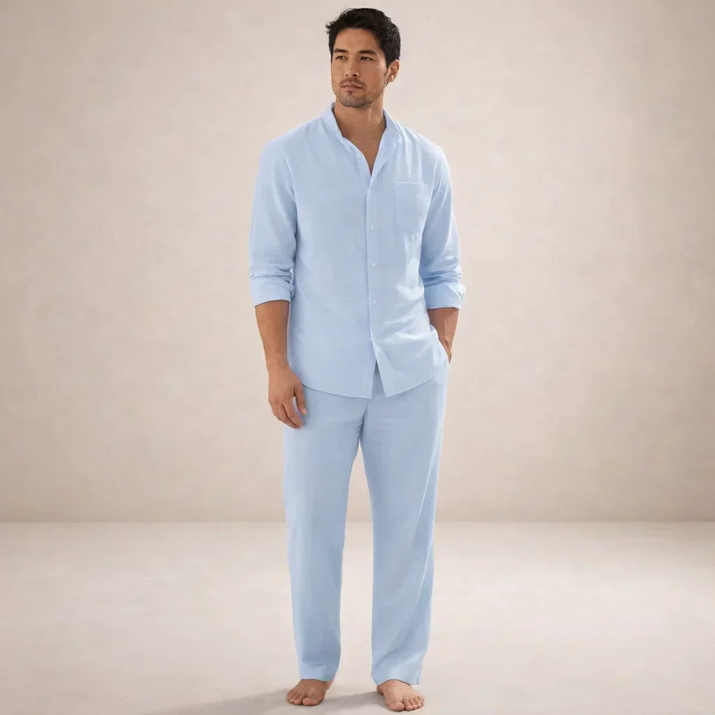 Leinenset Kurzarmhemd & Hose Regular Fit Hellblau – Korvex