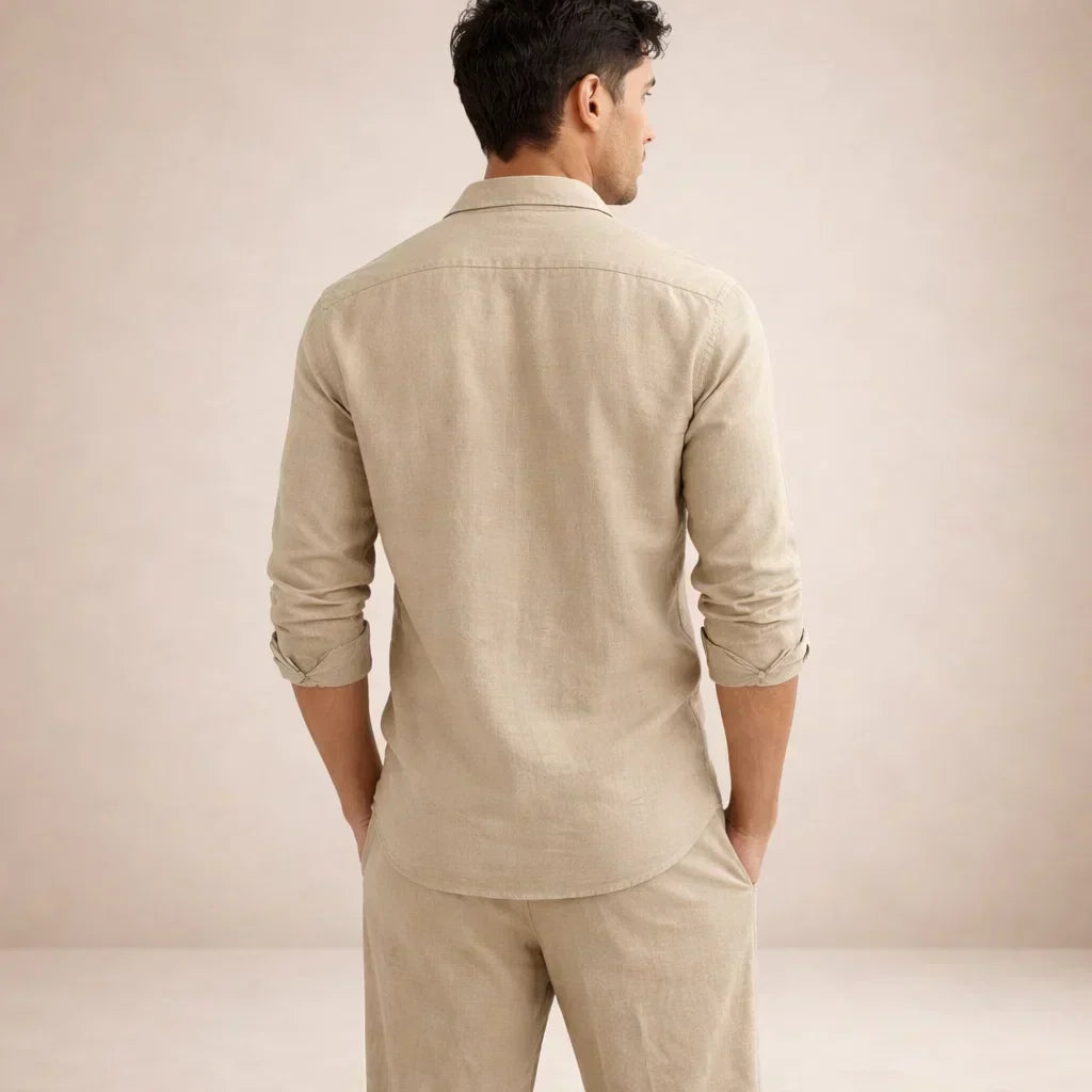 Leinenset Kurzarmhemd & Hose Regular Fit Hellblau – Korvex