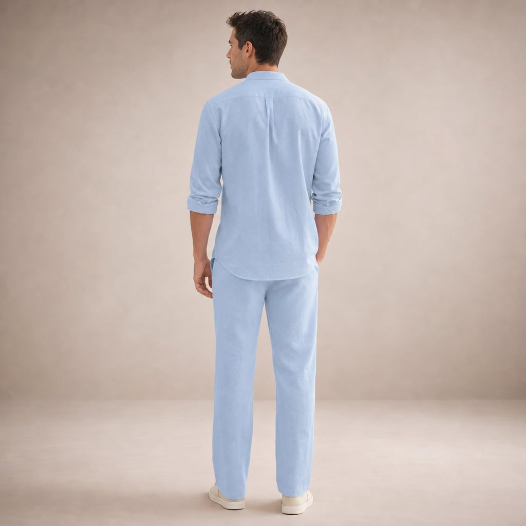 Leinenset Kurzarmhemd & Hose Regular Fit Hellblau – Korvex