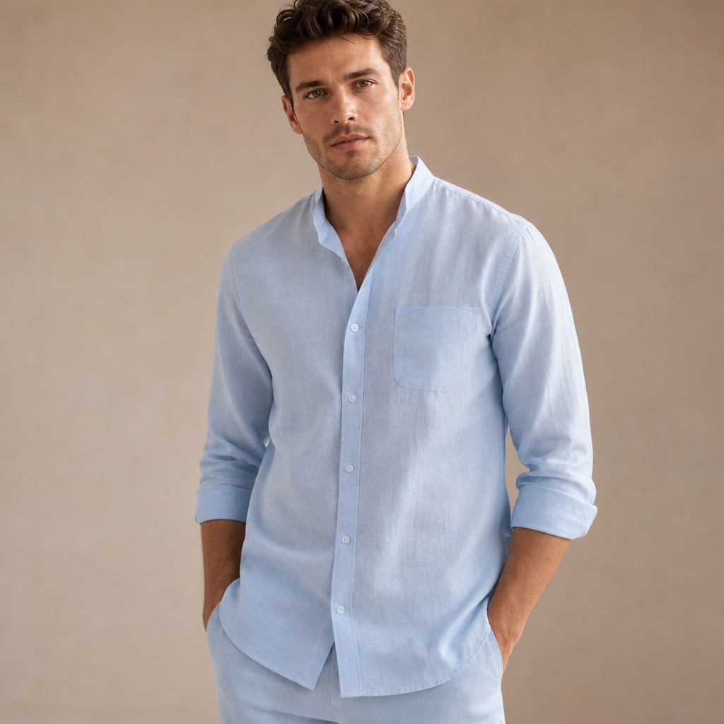 Leinenset Kurzarmhemd & Hose Regular Fit Hellblau – Korvex