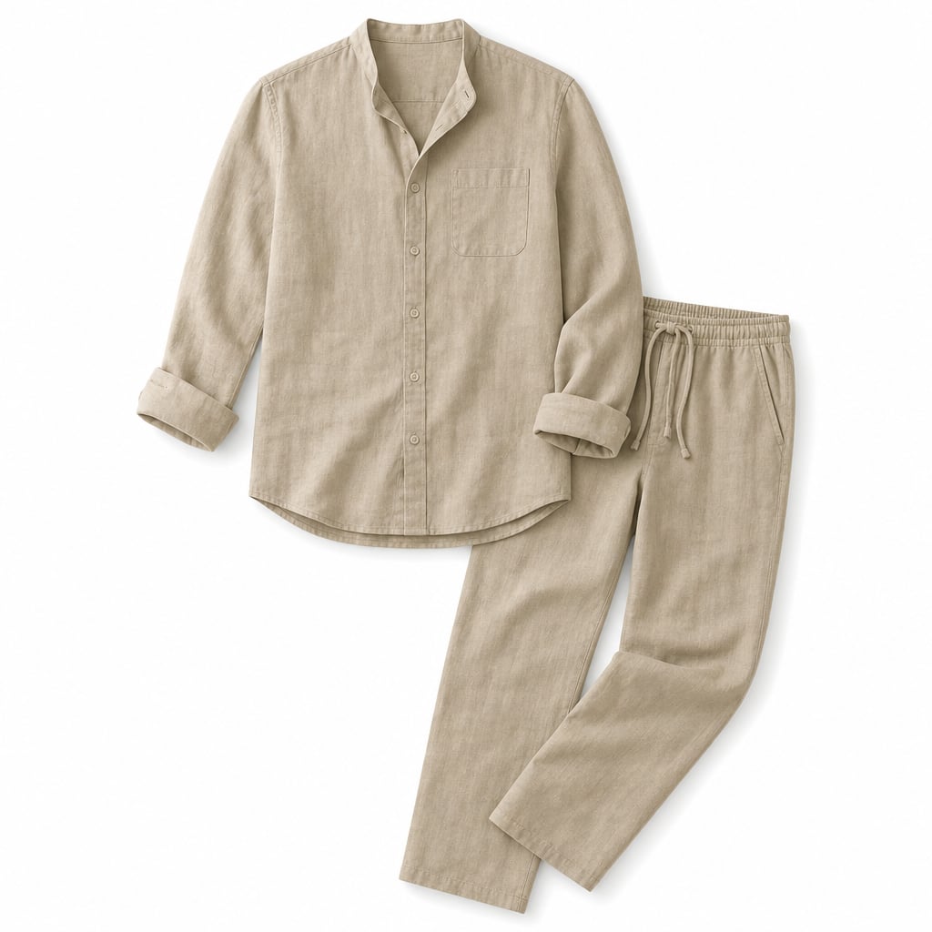 Leinenset Kurzarmhemd & Hose Regular Fit Hellblau – Korvex