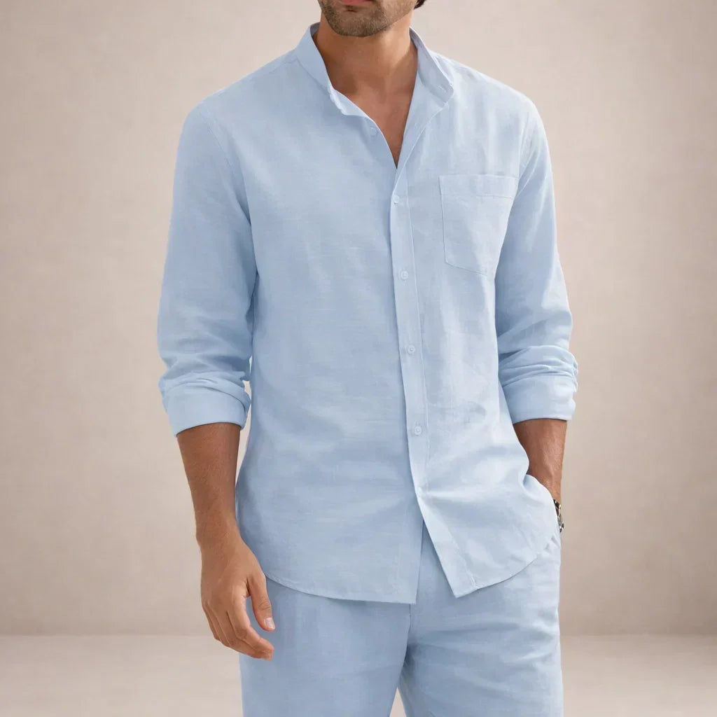 Leinenset Kurzarmhemd & Hose Regular Fit Hellblau – Korvex