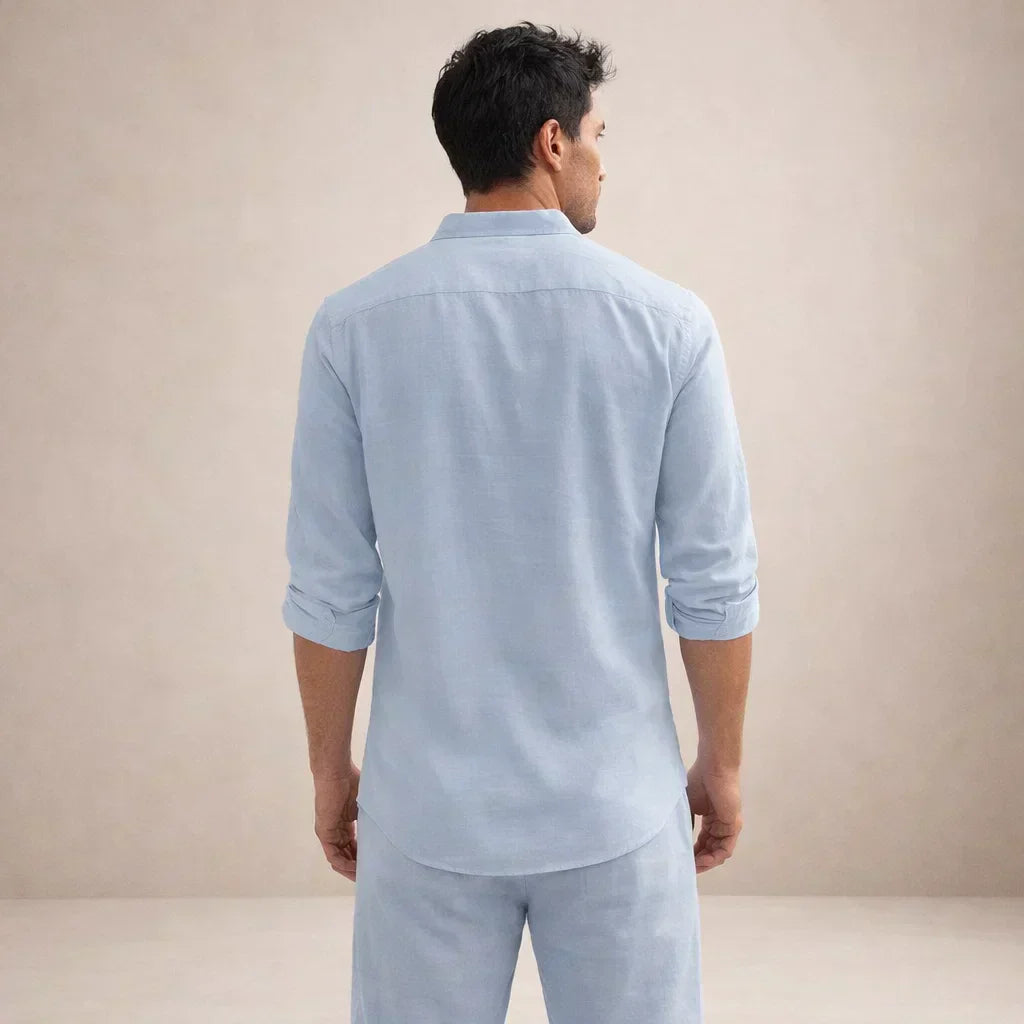 Leinenset Kurzarmhemd & Hose Regular Fit Hellblau – Korvex