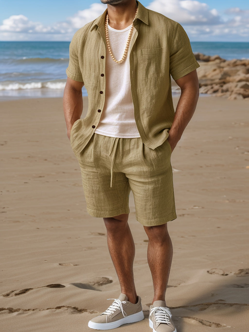 Leinenset Regular Fit Kurzarm Hemd und Shorts – Crest