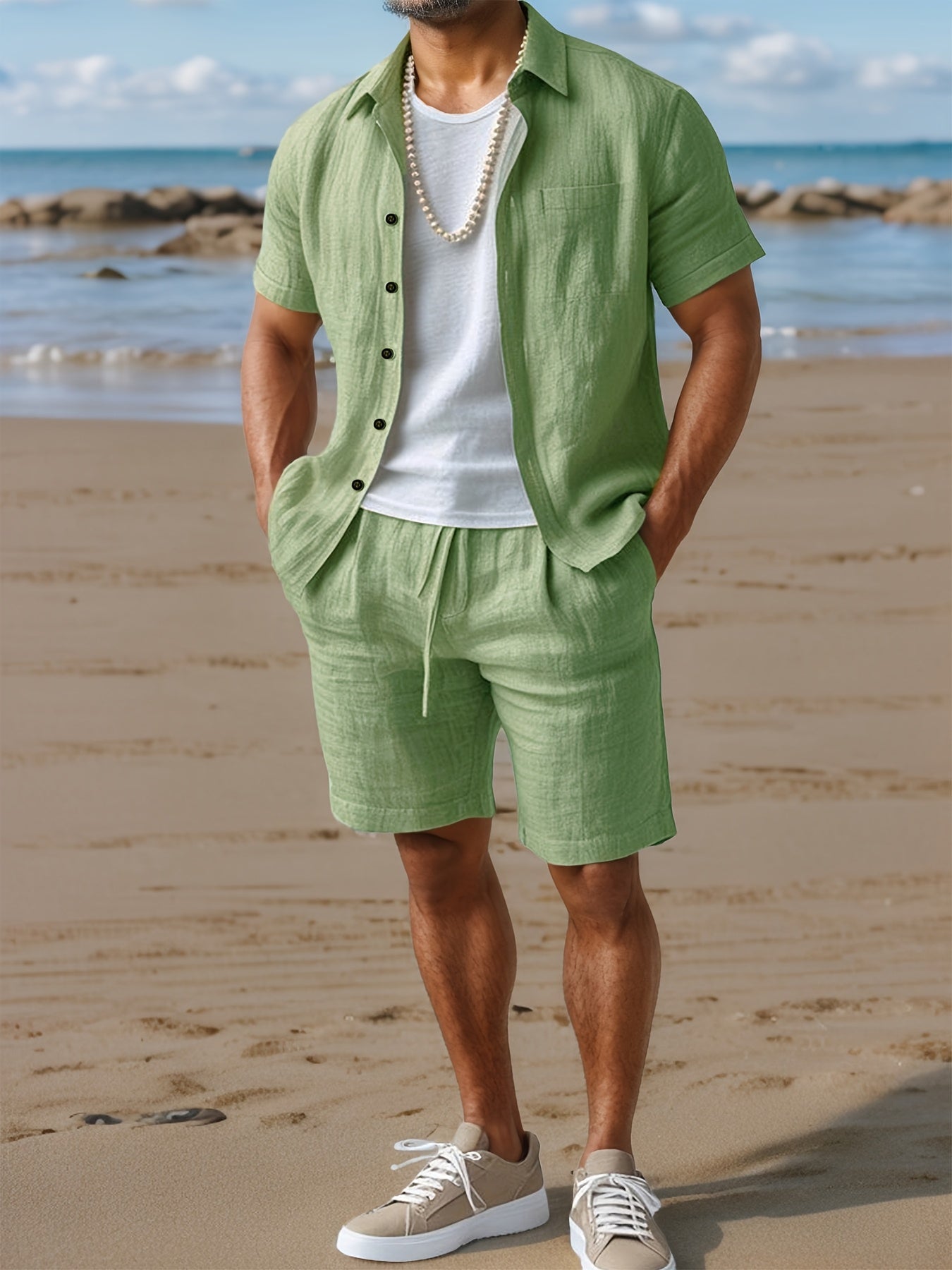 Leinenset Regular Fit Kurzarm Hemd und Shorts – Crest