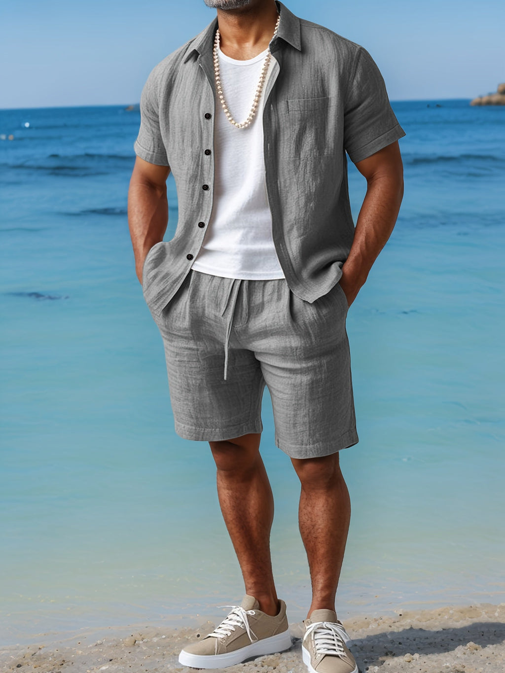 Leinenset Regular Fit Kurzarm Hemd und Shorts – Crest