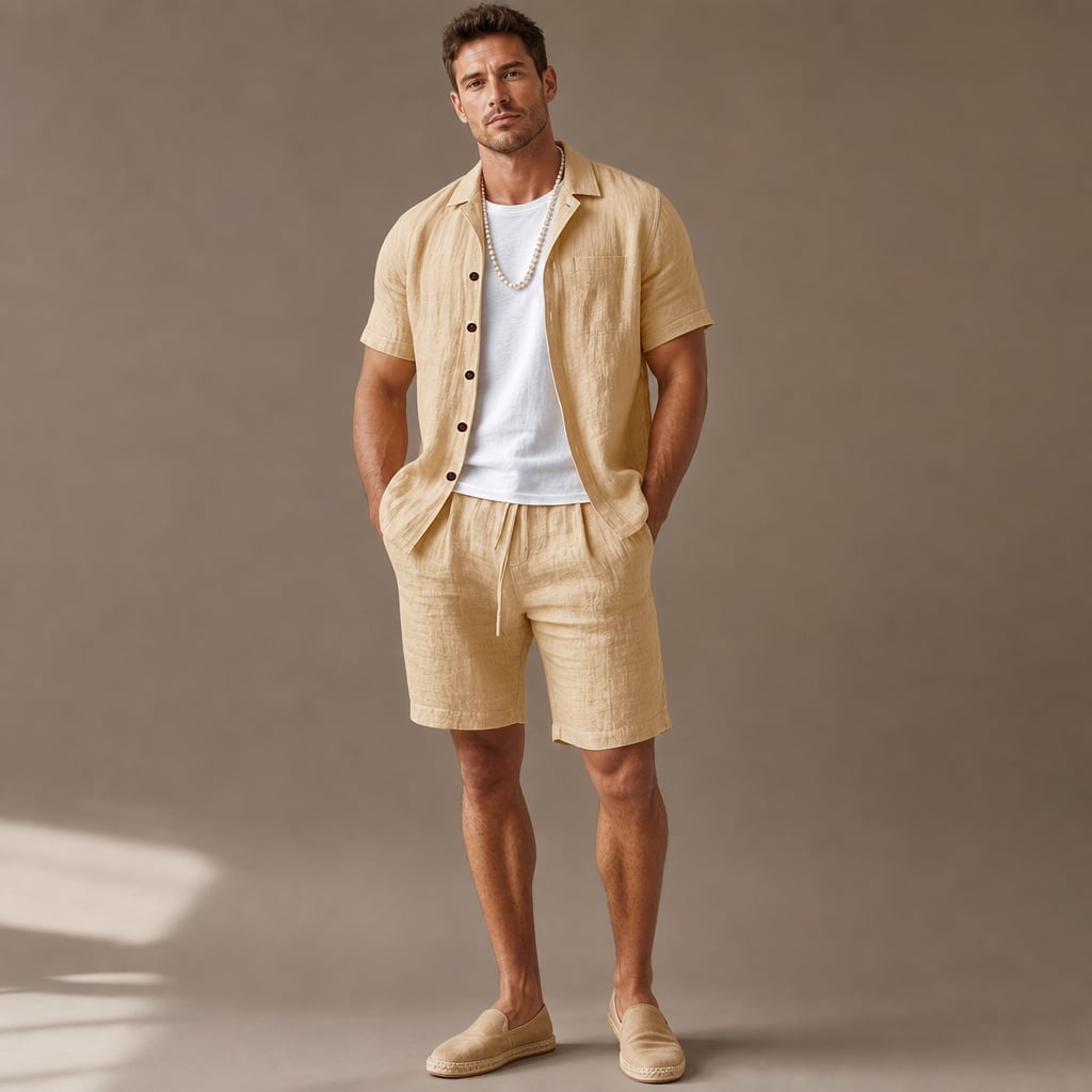 Leinenset Regular Fit Kurzarm Hemd und Shorts – Crest