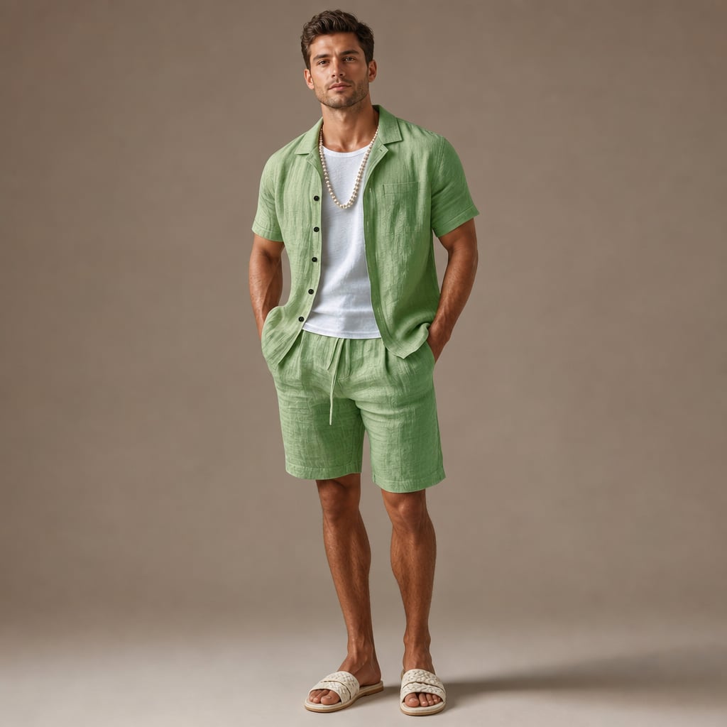 Leinenset Regular Fit Kurzarm Hemd und Shorts – Crest