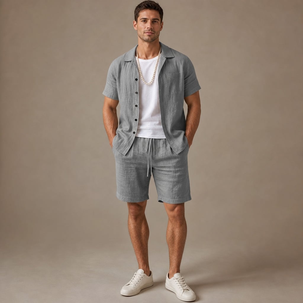 Leinenset Regular Fit Kurzarm Hemd und Shorts – Crest