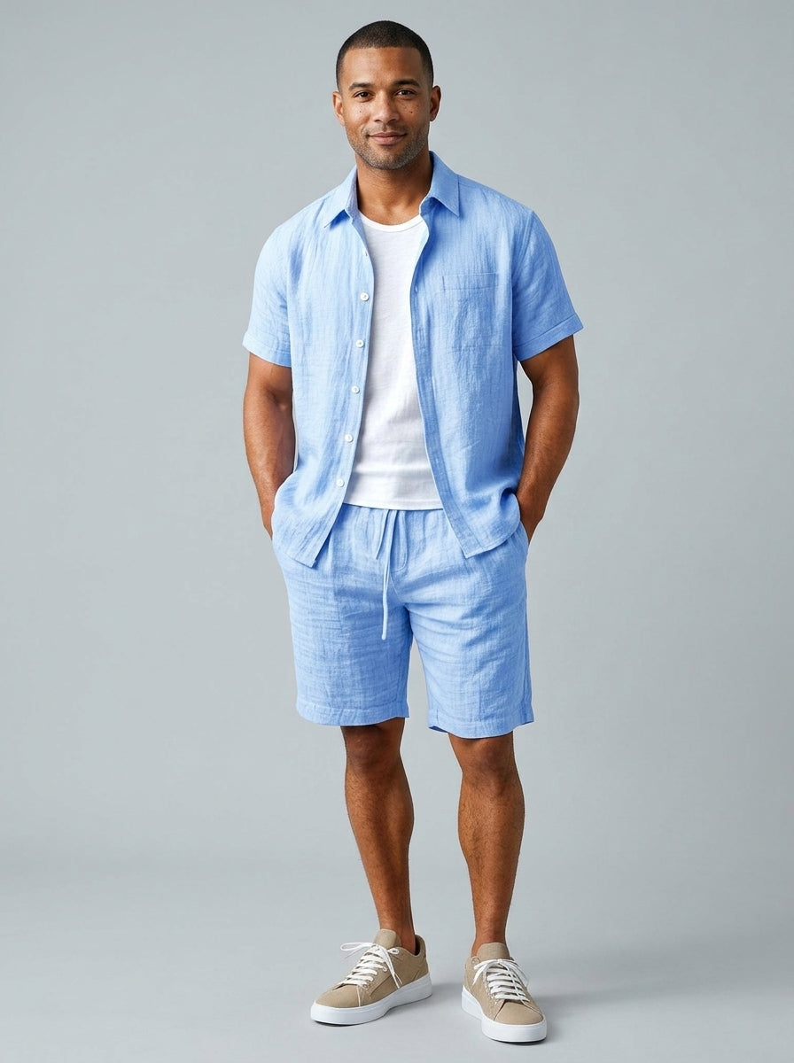 Leinenset Regular Fit Kurzarm Hemd und Shorts – Crest