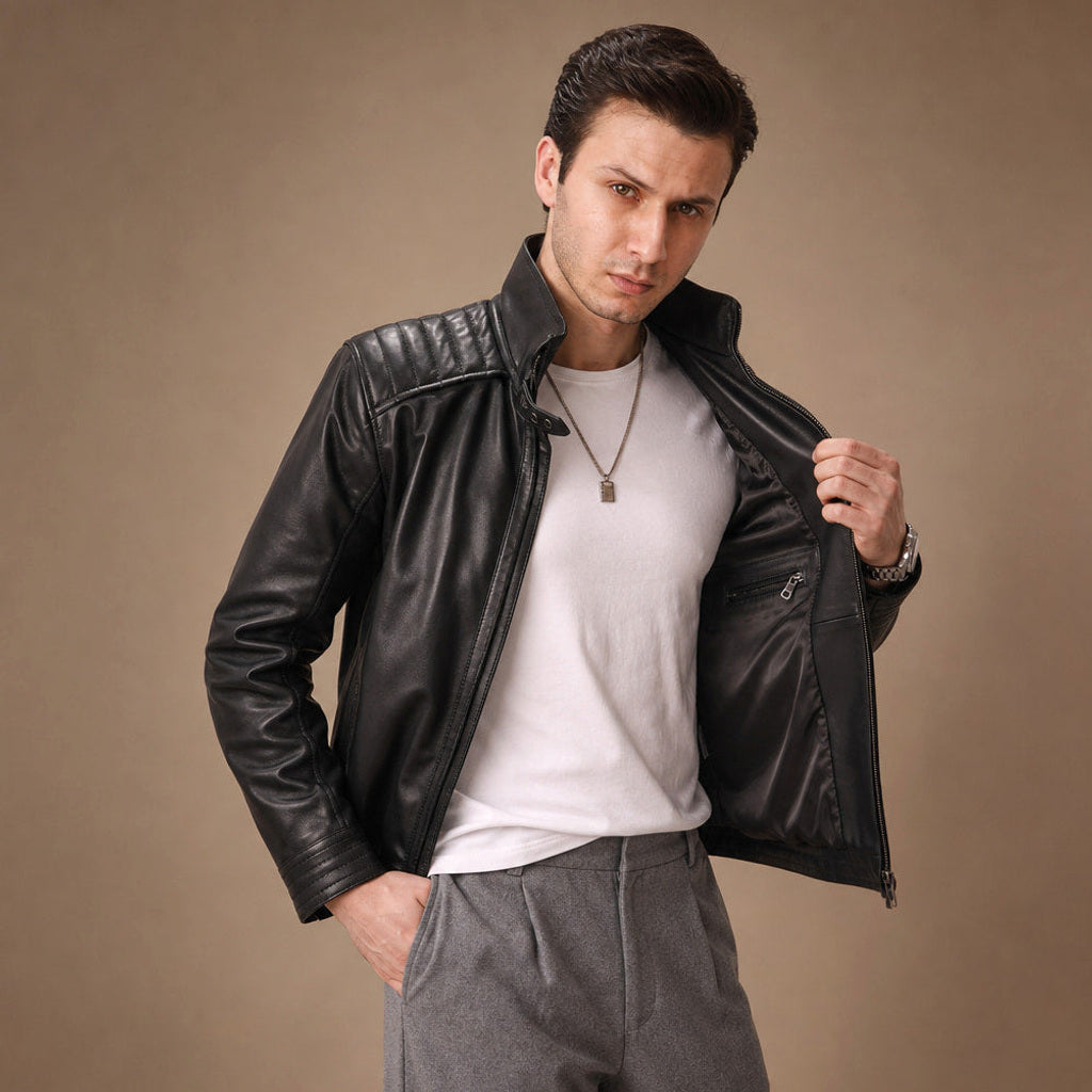 Luder | Lederjacke Bikerschnitt Schwarz