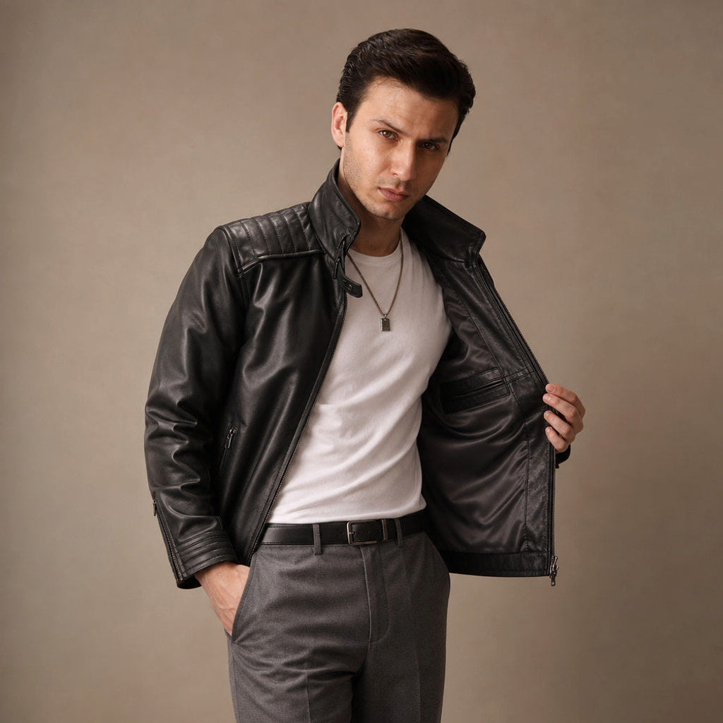 Luder | Lederjacke Bikerschnitt Schwarz