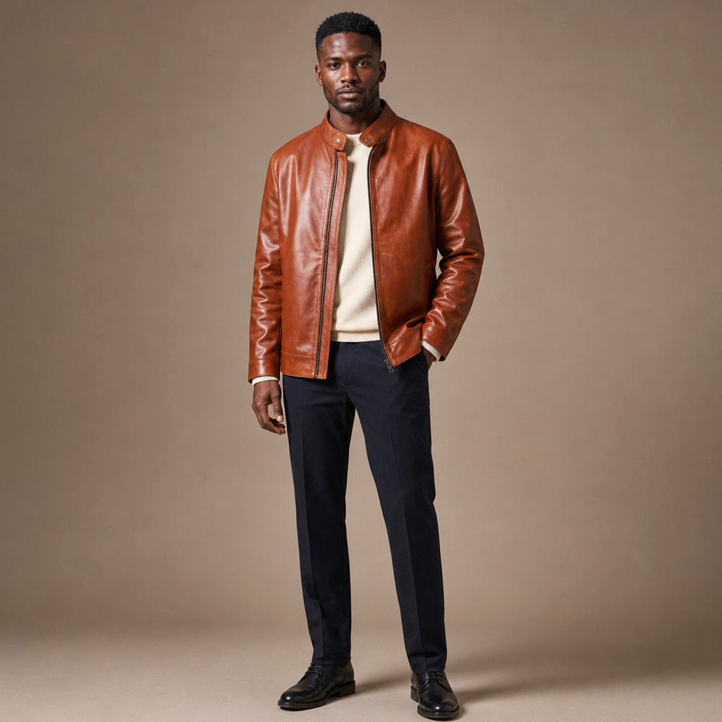 Luis | Bikerjacke Lammleder Rotbraun
