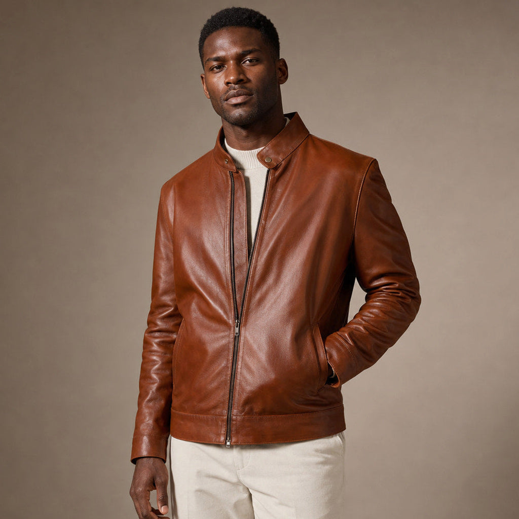 Luis | Bikerjacke Lammleder Rotbraun