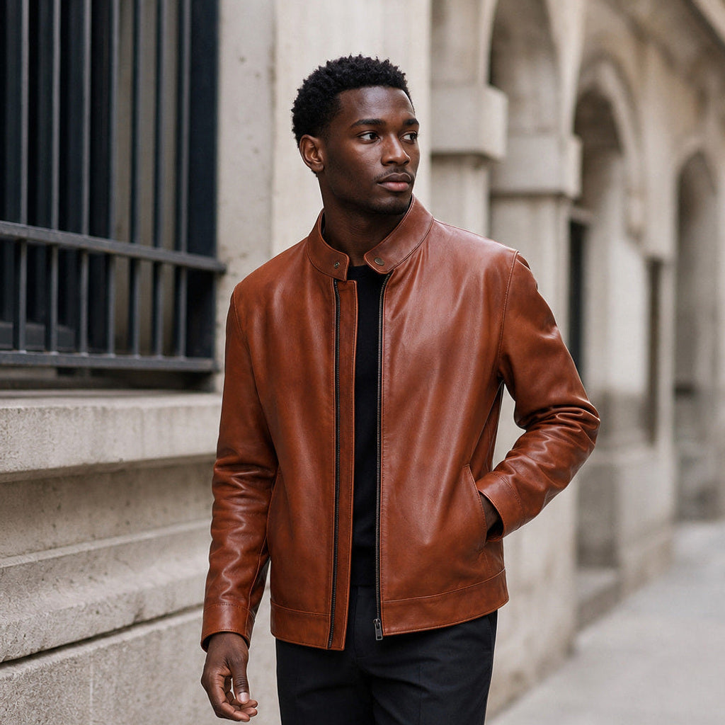 Luis | Bikerjacke Lammleder Rotbraun