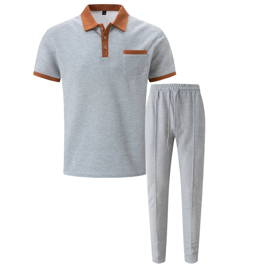 Waffelstrick-Set Poloshirt & Straight-Leg-Hose – Borten