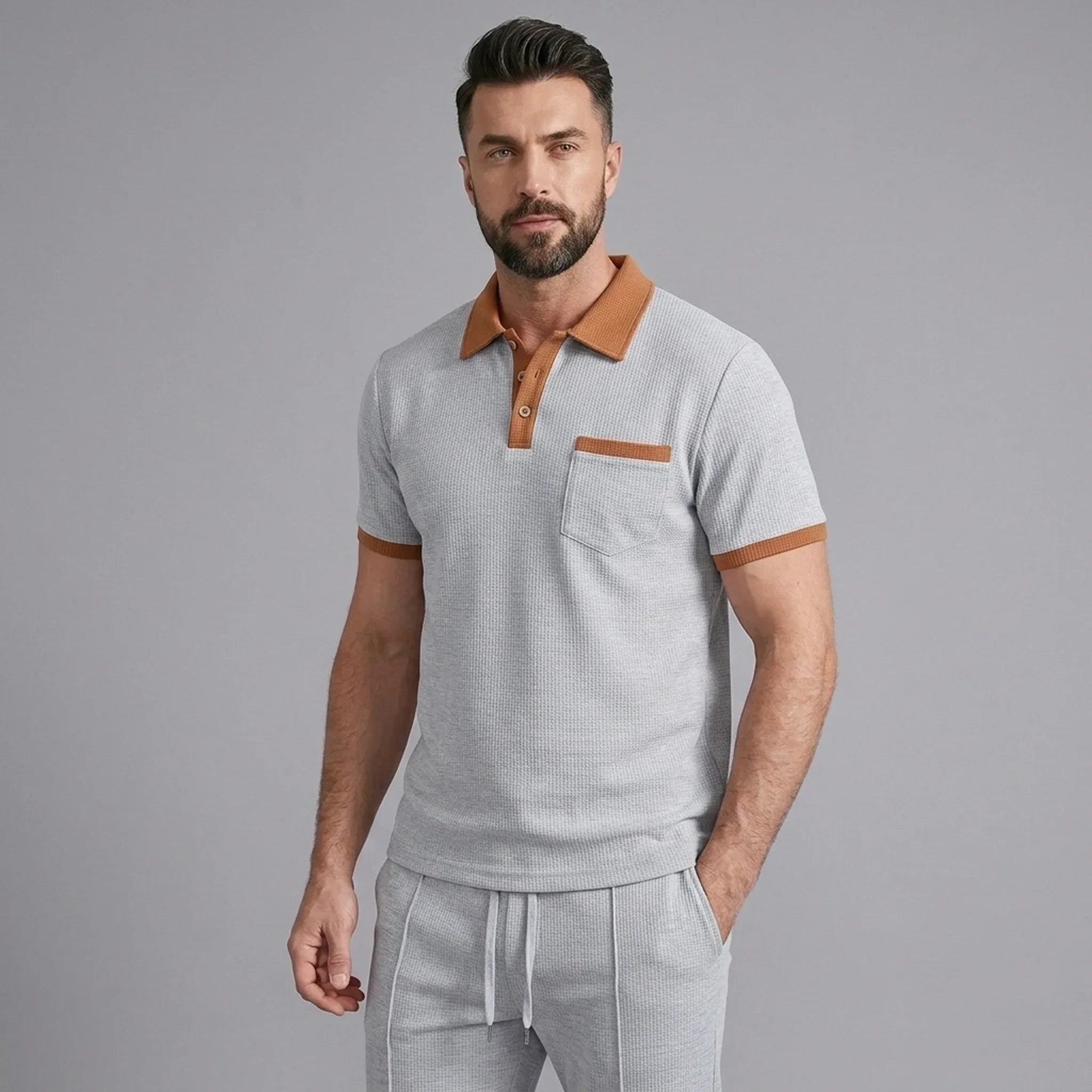 Waffelstrick-Set Poloshirt & Straight-Leg-Hose – Borten