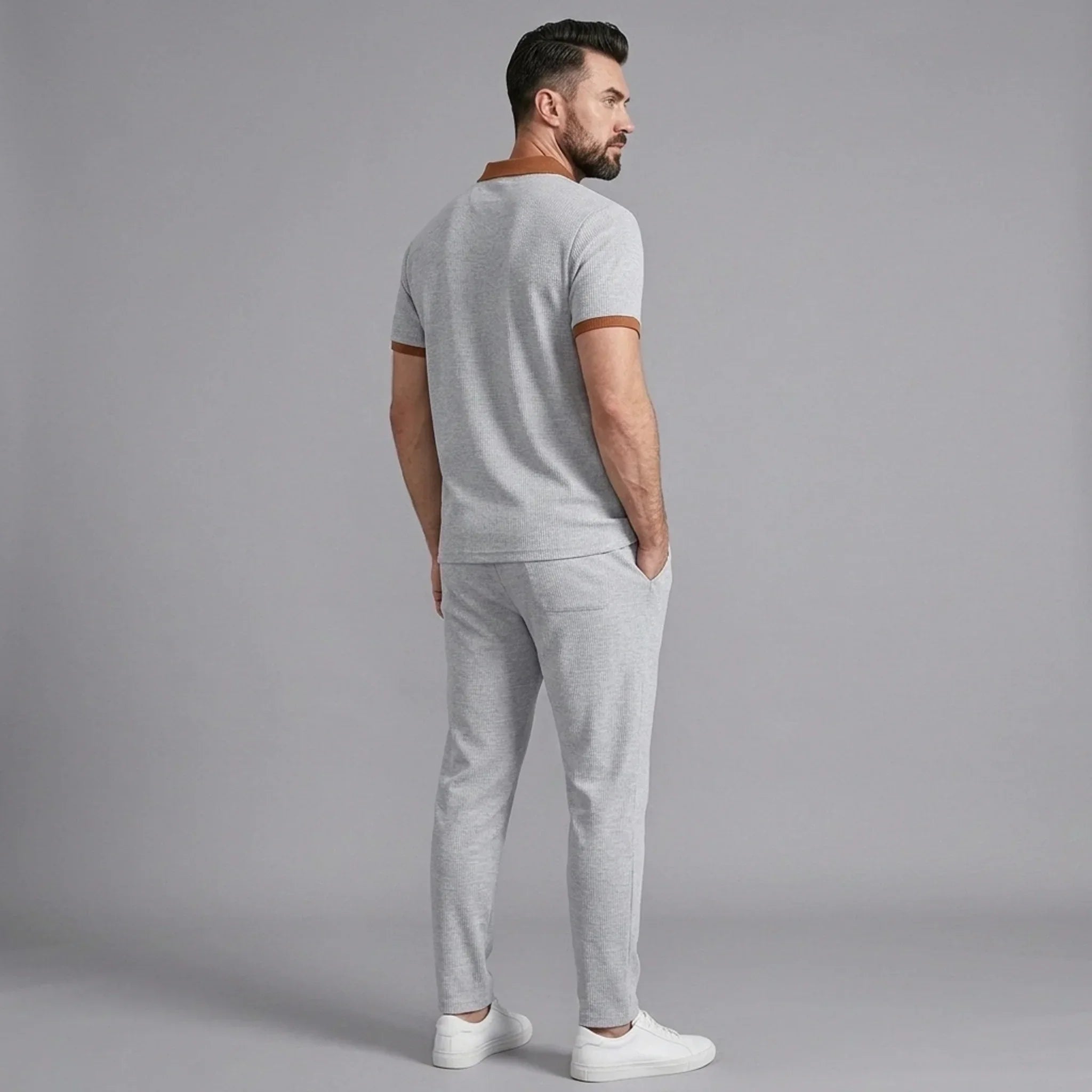 Waffelstrick-Set Poloshirt & Straight-Leg-Hose – Borten