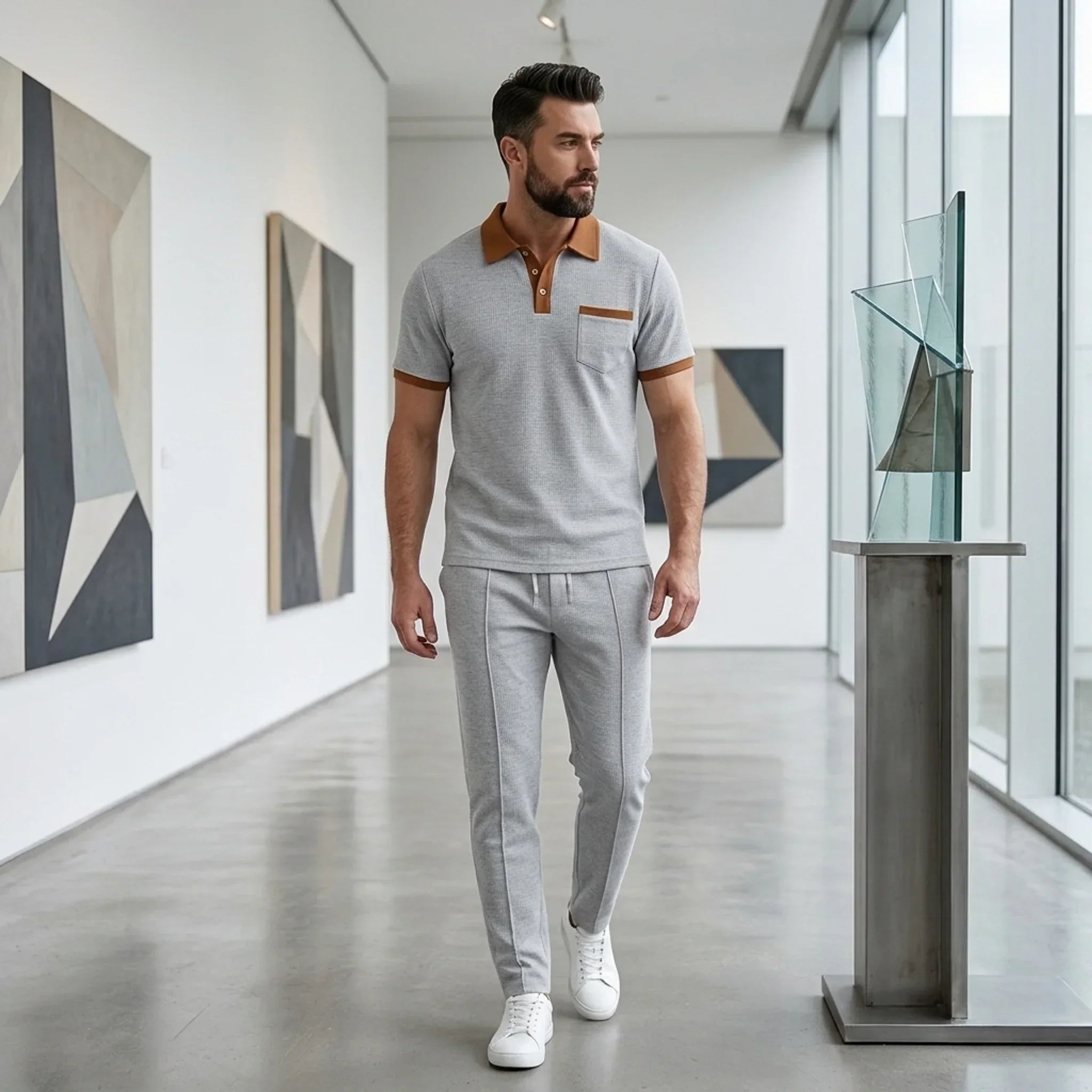 Waffelstrick-Set Poloshirt & Straight-Leg-Hose – Borten