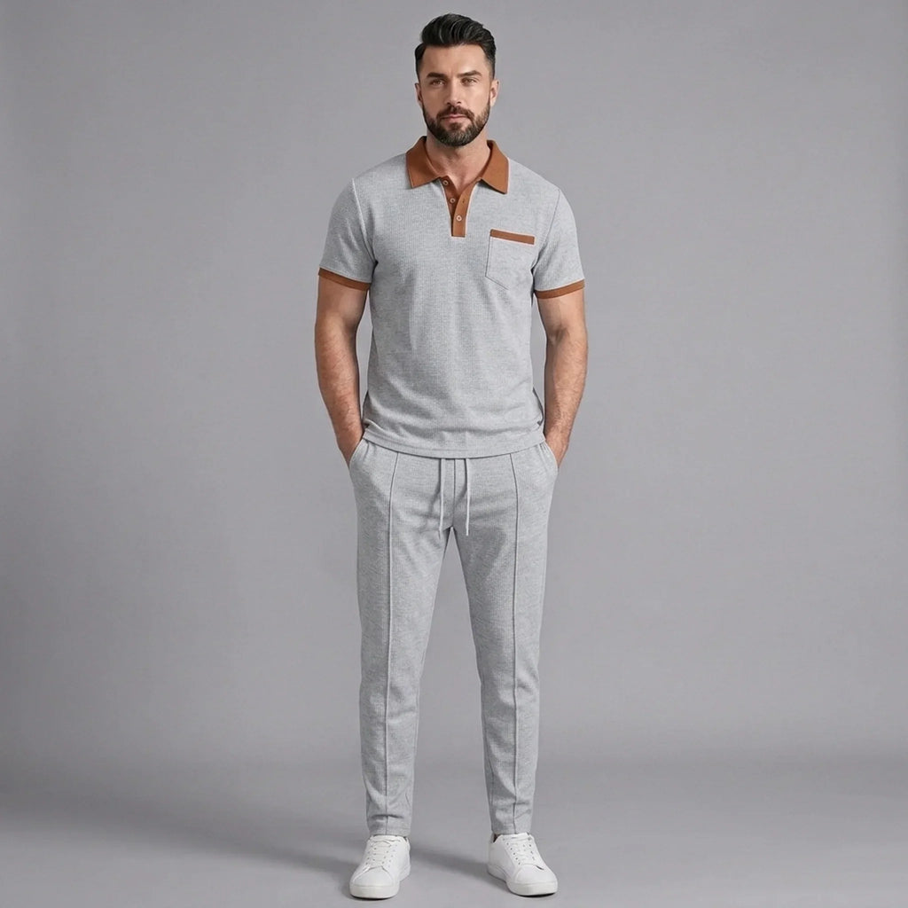 Waffelstrick-Set Poloshirt & Straight-Leg-Hose – Borten