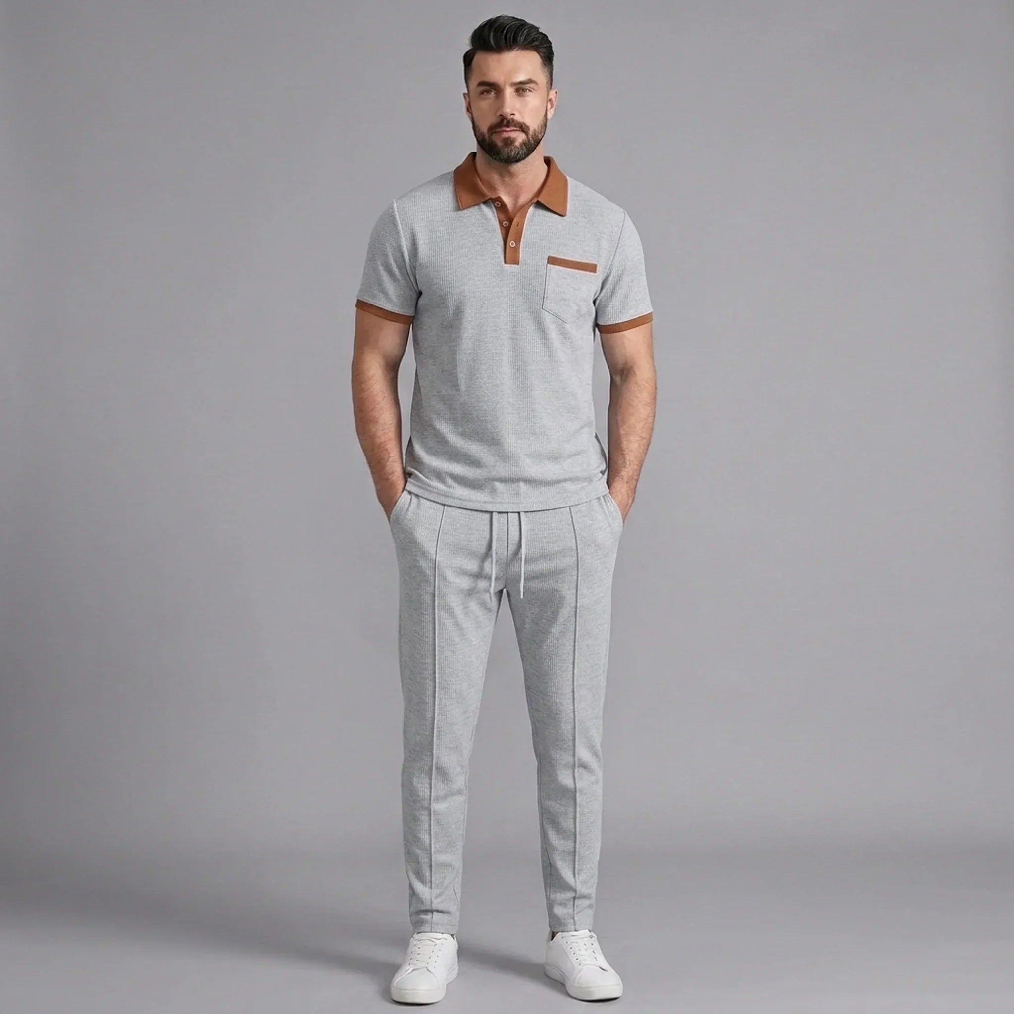 Waffelstrick-Set Poloshirt & Straight-Leg-Hose – Borten
