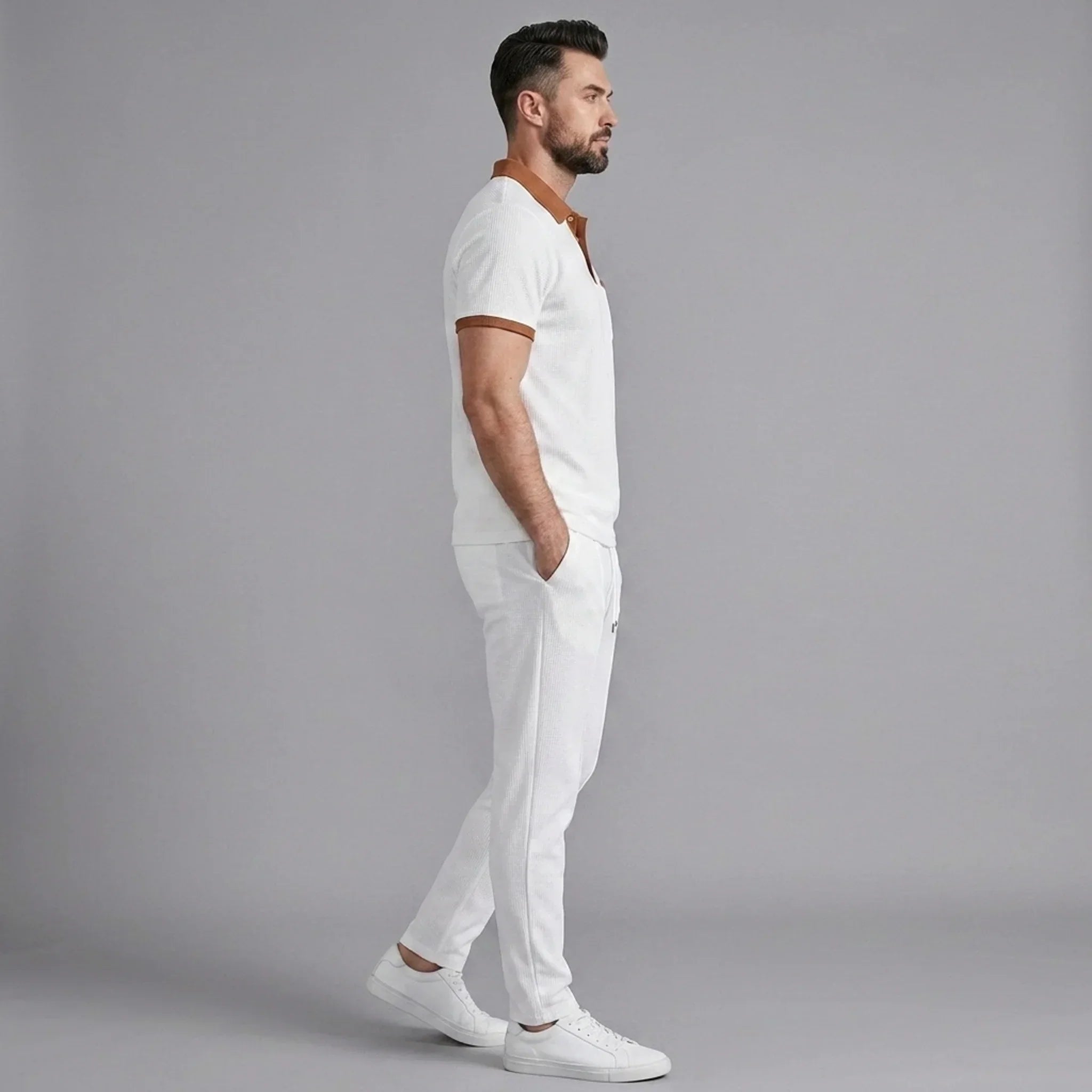 Waffelstrick-Set Poloshirt & Straight-Leg-Hose – Borten
