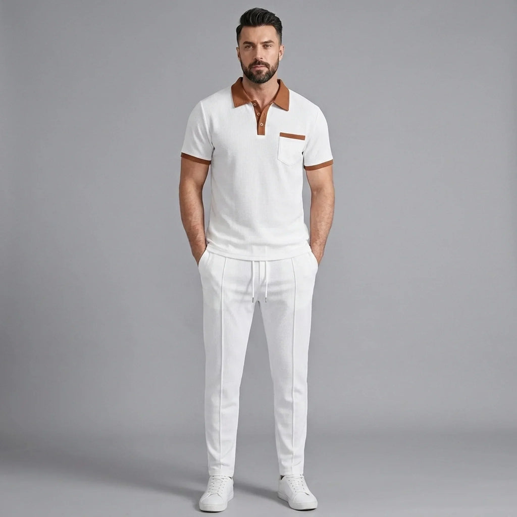 Waffelstrick-Set Poloshirt & Straight-Leg-Hose – Borten