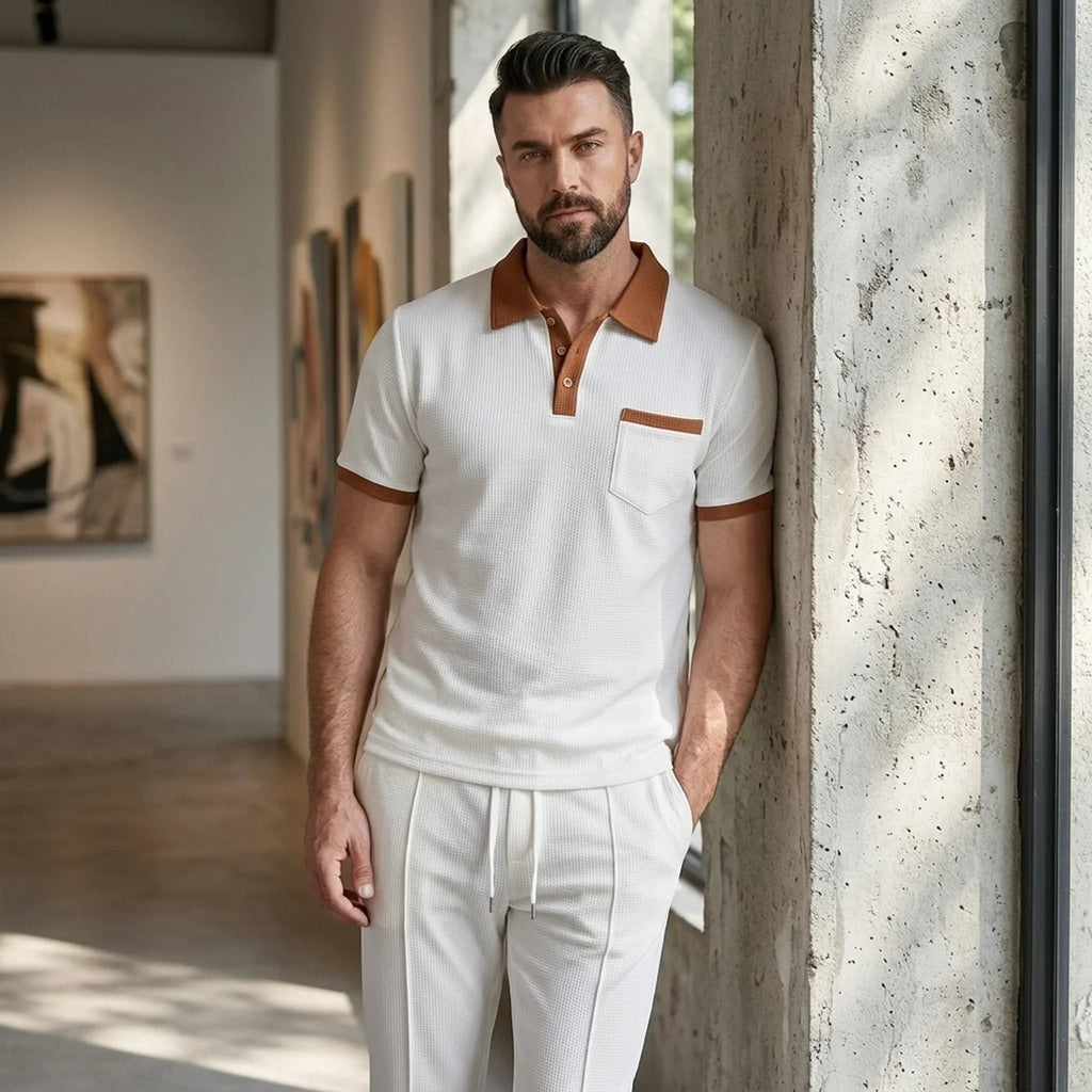 Waffelstrick-Set Poloshirt & Straight-Leg-Hose – Borten