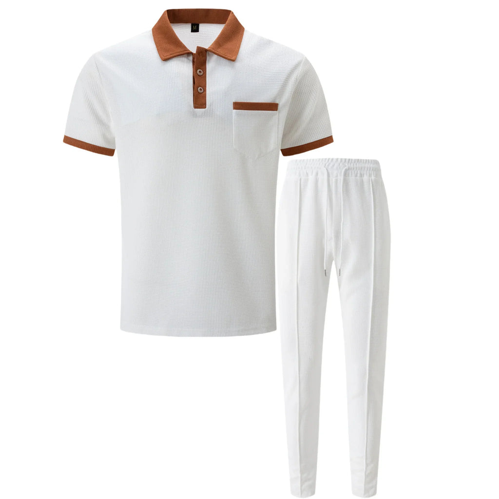 Waffelstrick-Set Poloshirt & Straight-Leg-Hose – Borten