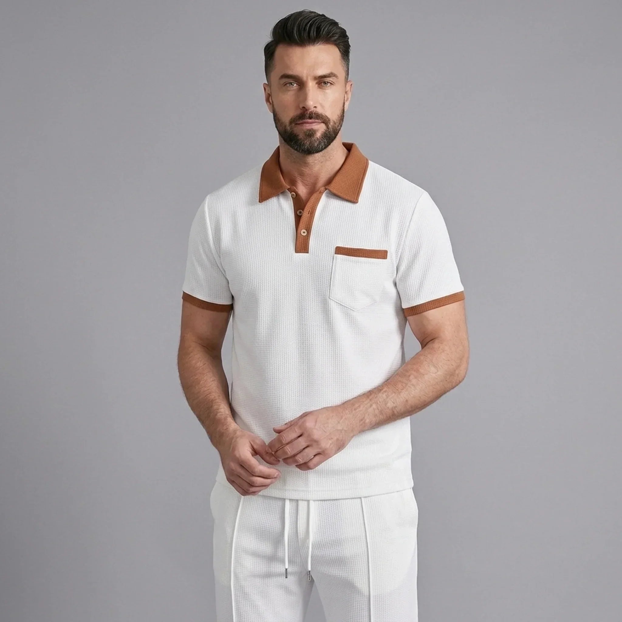 Waffelstrick-Set Poloshirt & Straight-Leg-Hose – Borten