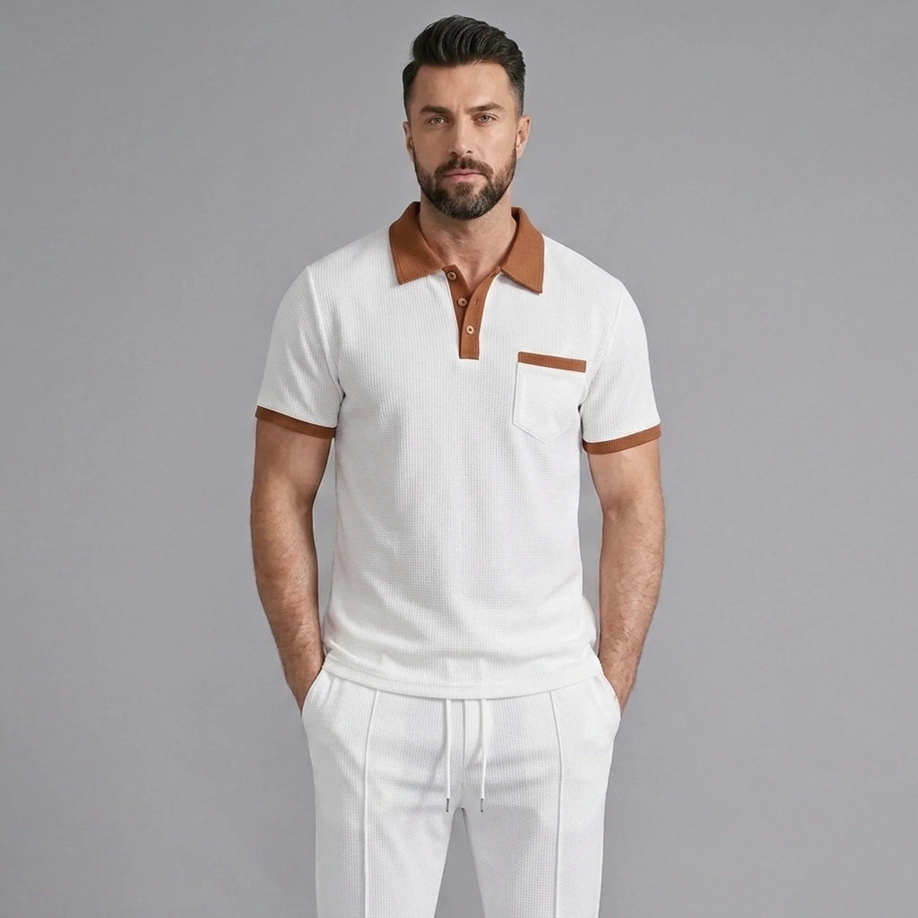 Waffelstrick-Set Poloshirt & Straight-Leg-Hose – Borten