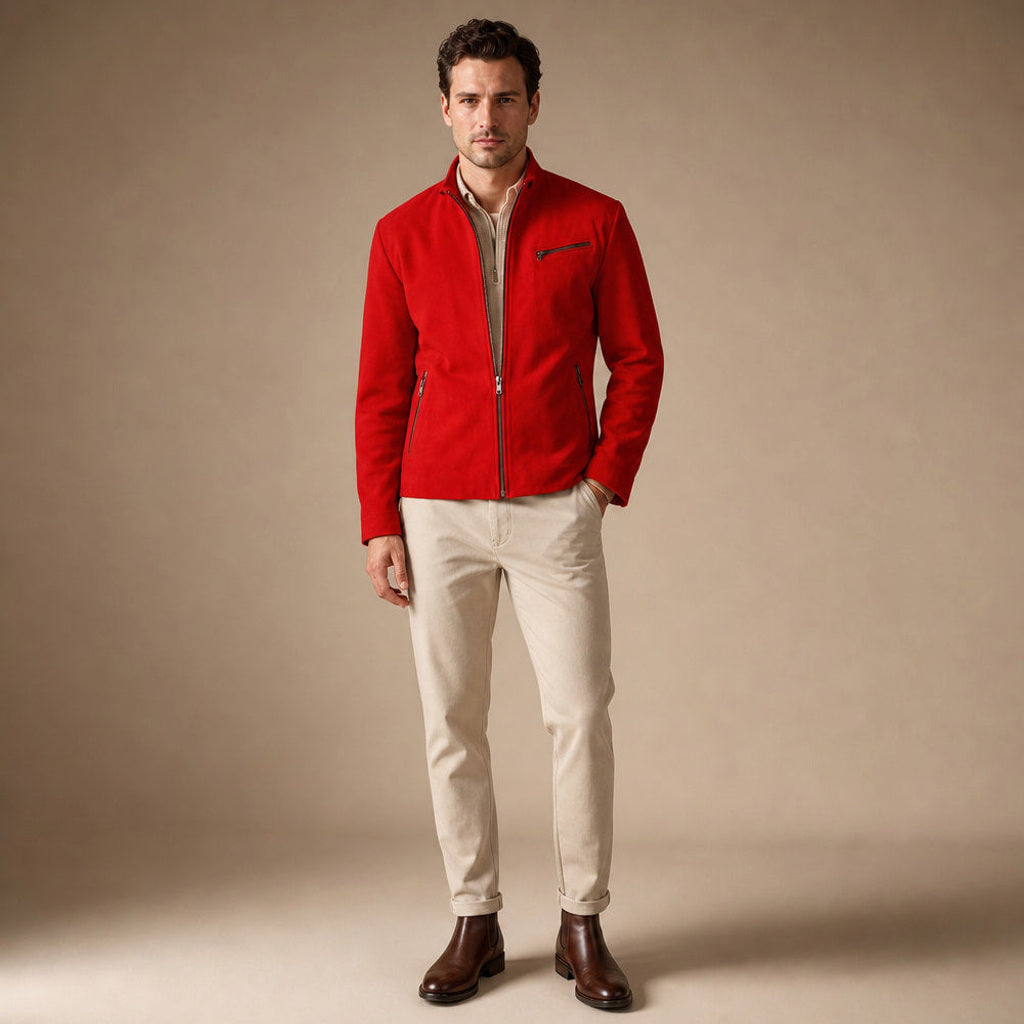 Meinolf | Wildlederjacke Bikerkragen Rot