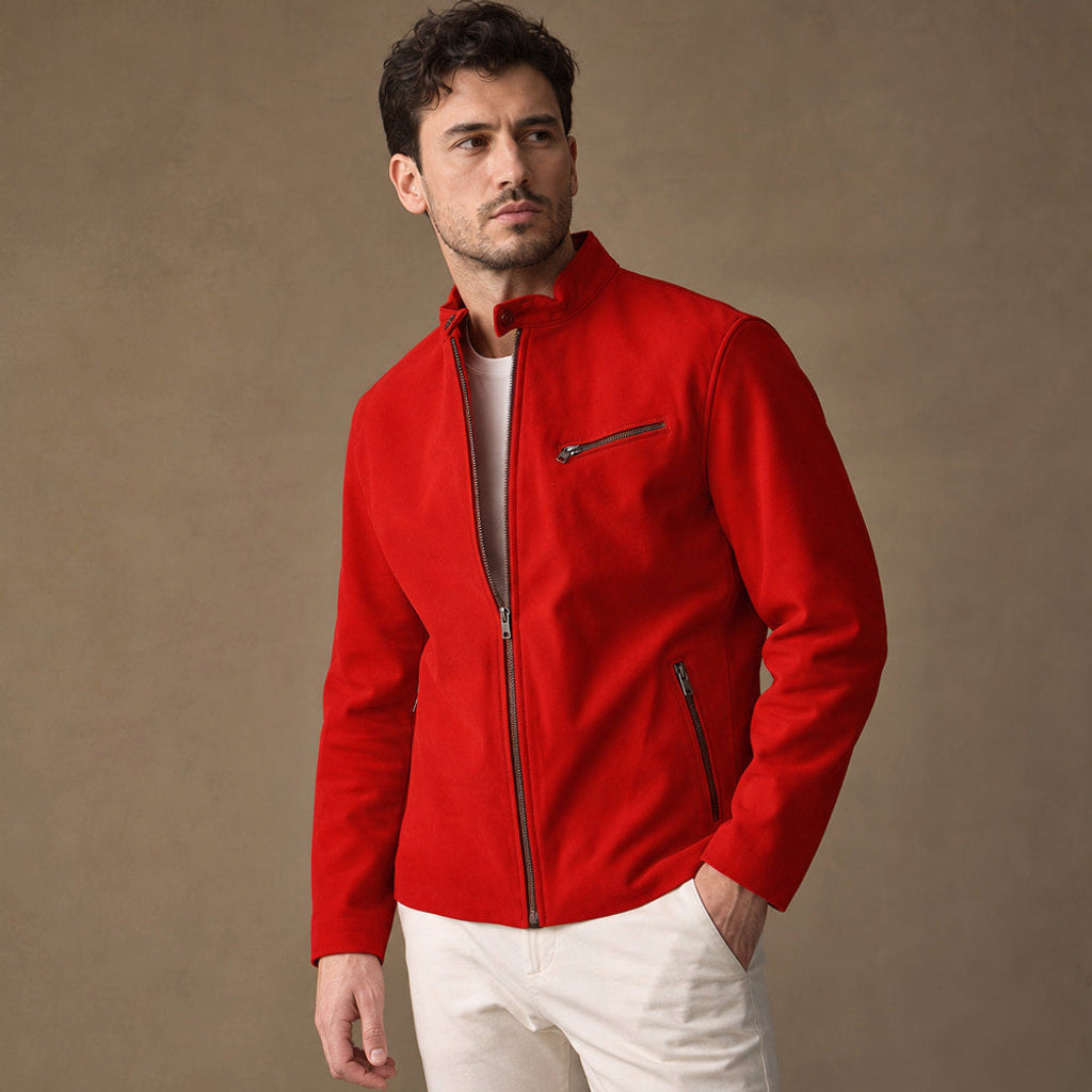 Meinolf | Wildlederjacke Bikerkragen Rot