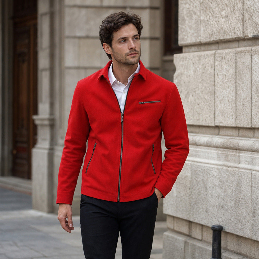 Meinolf | Wildlederjacke Bikerkragen Rot