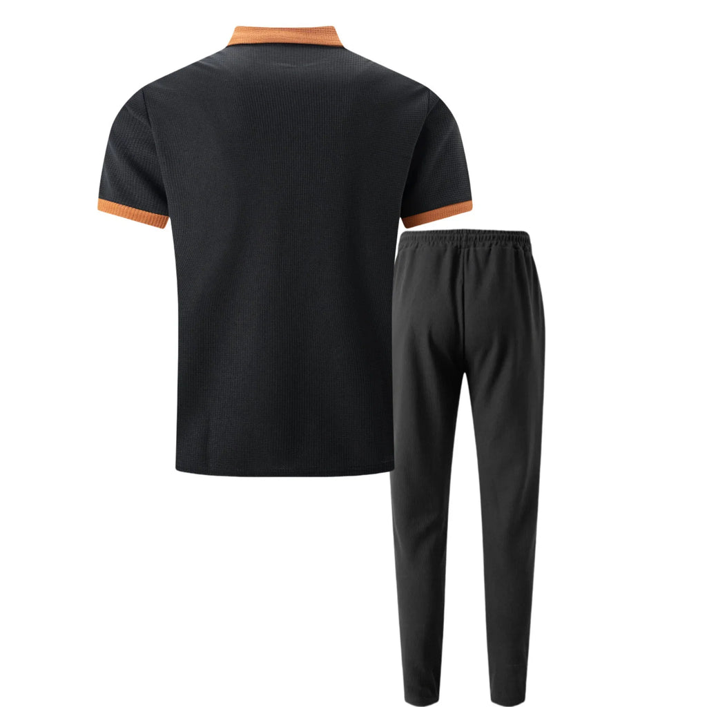 Waffelstrick-Set Poloshirt & Straight-Leg-Hose – Borten