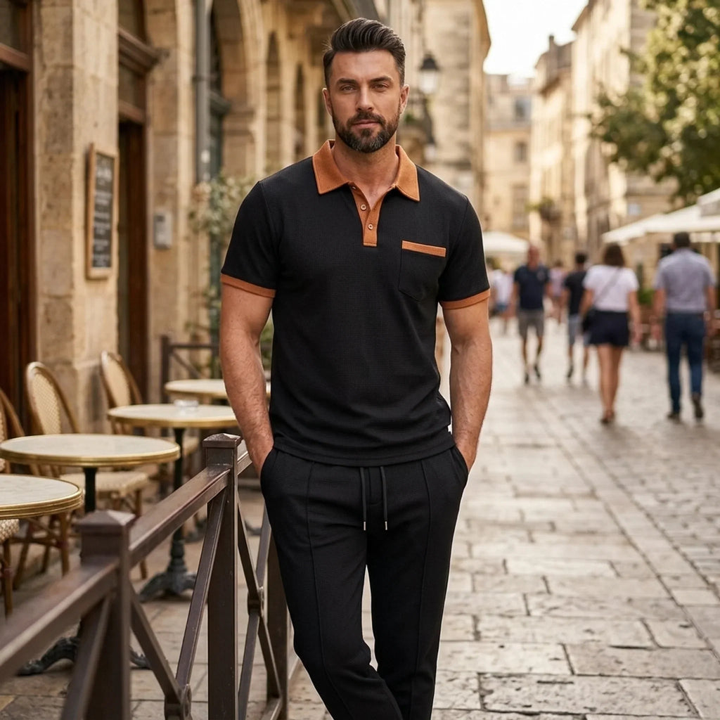 Waffelstrick-Set Poloshirt & Straight-Leg-Hose – Borten