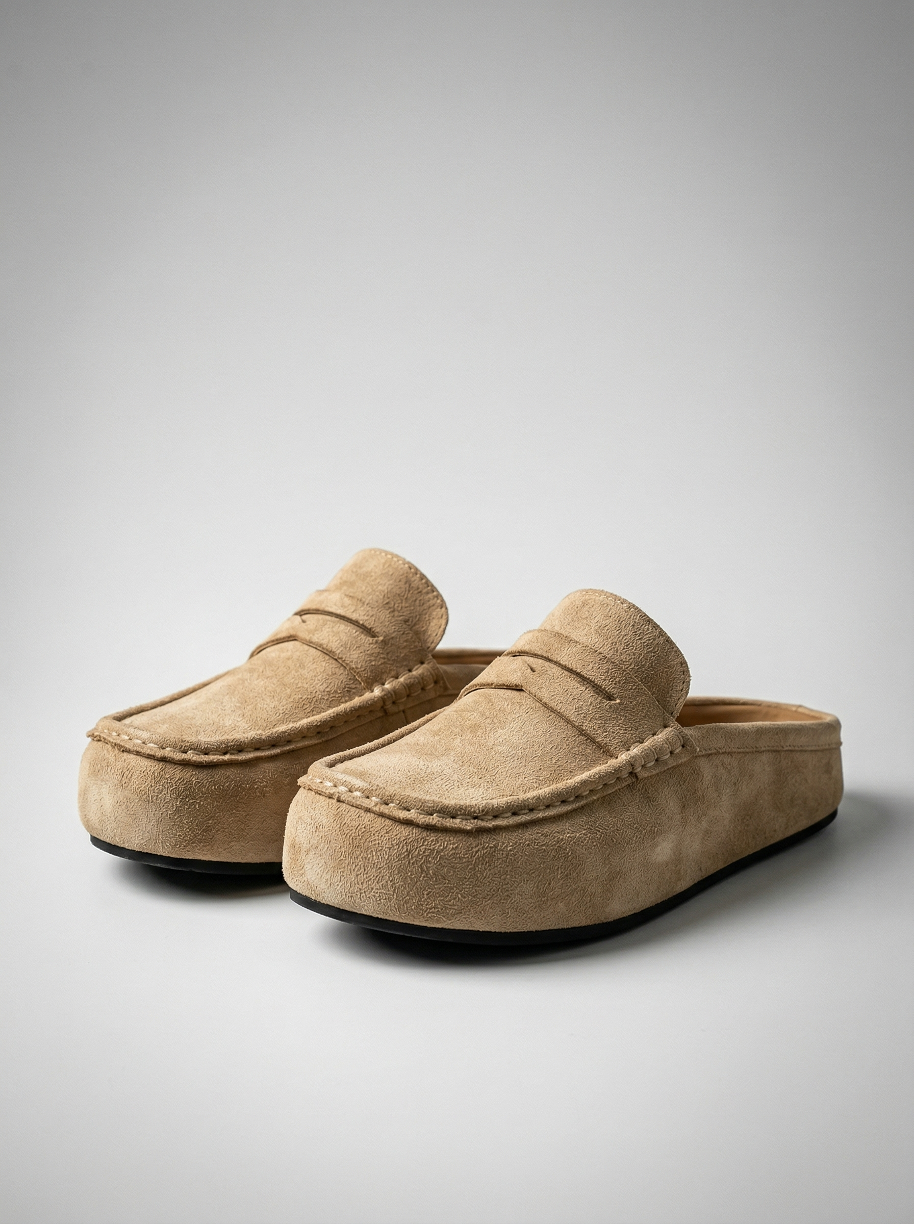 Penny-Loafer Mule Soft-Touch-Gewebe Plateau-Sohle – Monvel