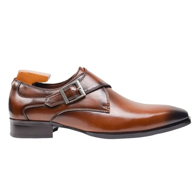 Monk-Strap-Schuh Mandelkappe Schnallendetail Braun – Balvon