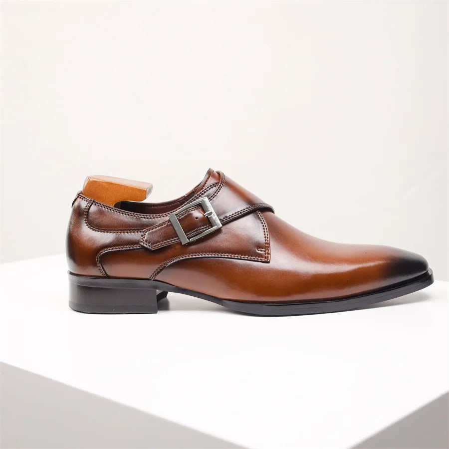 Monk-Strap-Schuh Mandelkappe Schnallendetail Braun – Balvon