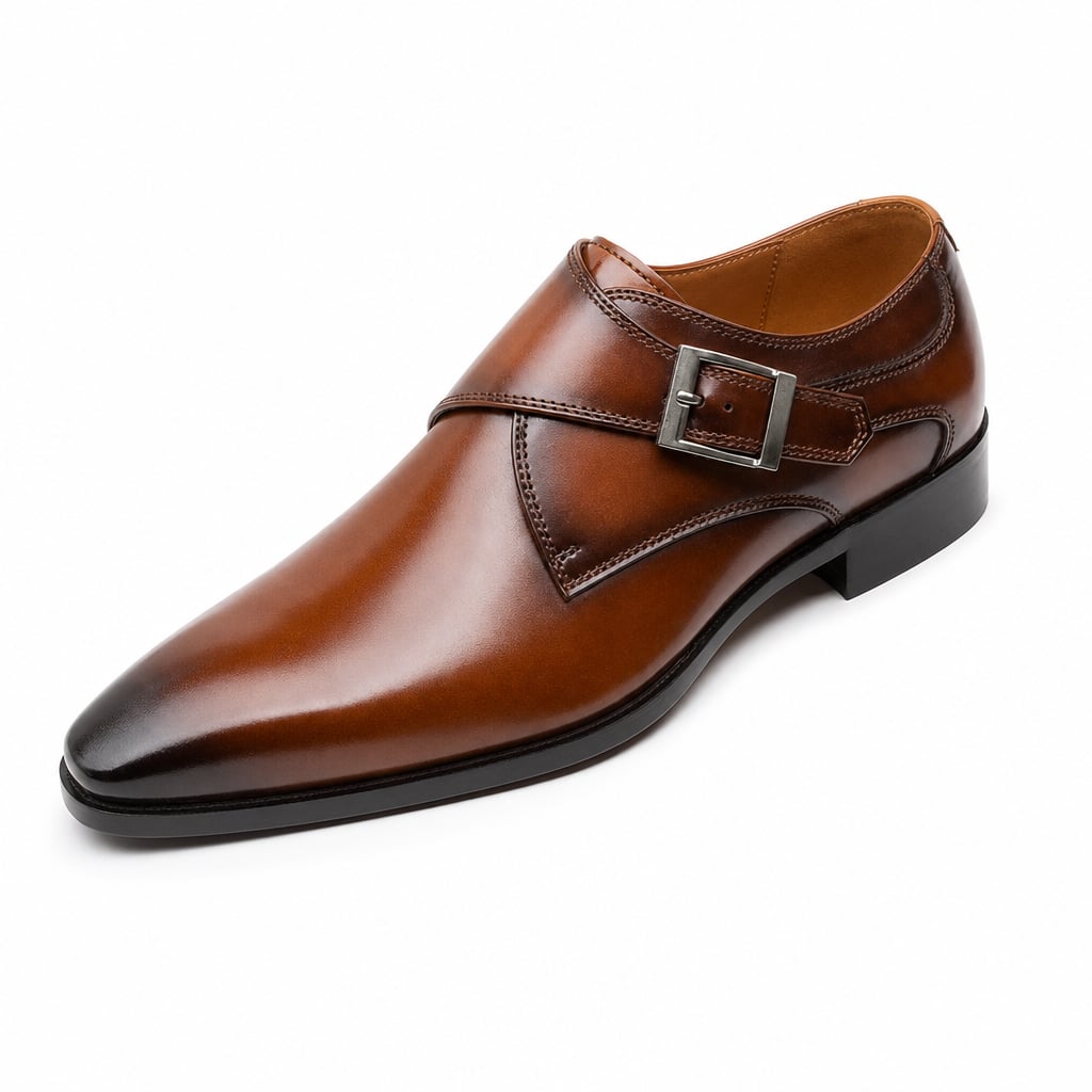Monk-Strap-Schuh Mandelkappe Schnallendetail Braun – Balvon