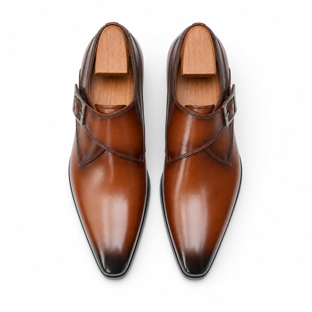 Monk-Strap-Schuh Mandelkappe Schnallendetail Braun – Balvon