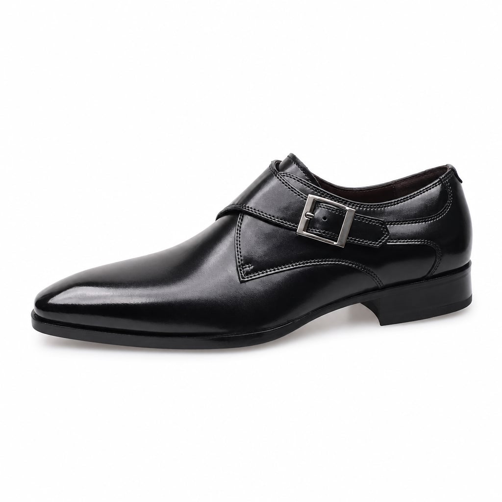 Monk-Strap-Schuh Mandelkappe Schnallendetail Braun – Balvon