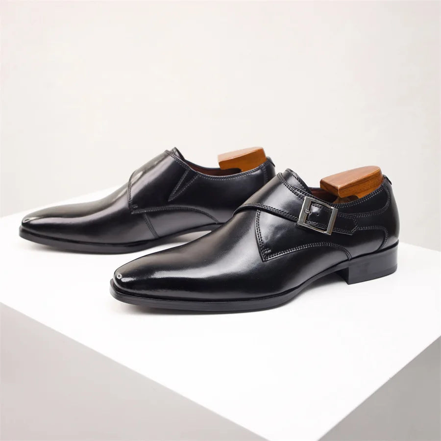Monk-Strap-Schuh Mandelkappe Schnallendetail Braun – Balvon