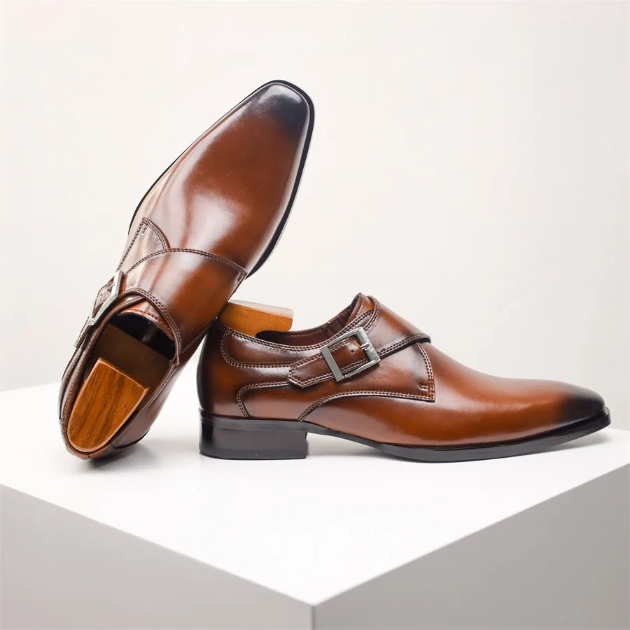 Monk-Strap-Schuh Mandelkappe Schnallendetail Braun – Balvon