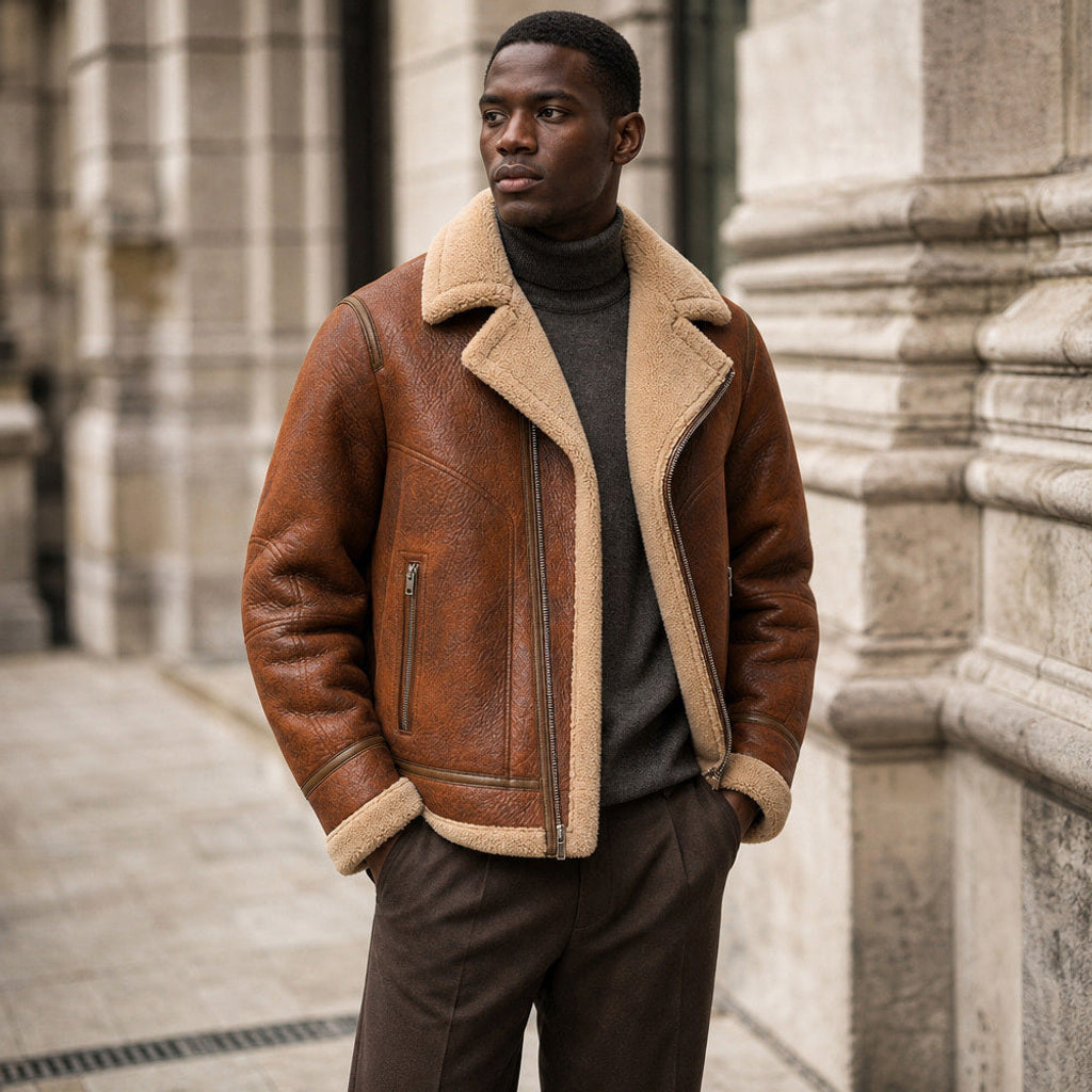 Ordulf | Fliegerjacke Teddyfutter Cognac