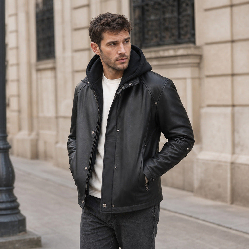 Ortmar | Lederjacke Abnehmbare Kapuze