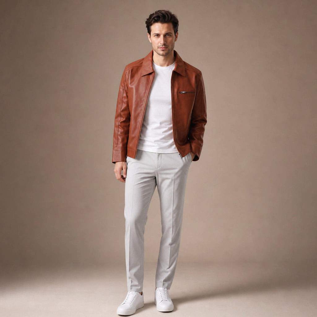 Otto | Bikerjacke Lammleder Cognacbraun